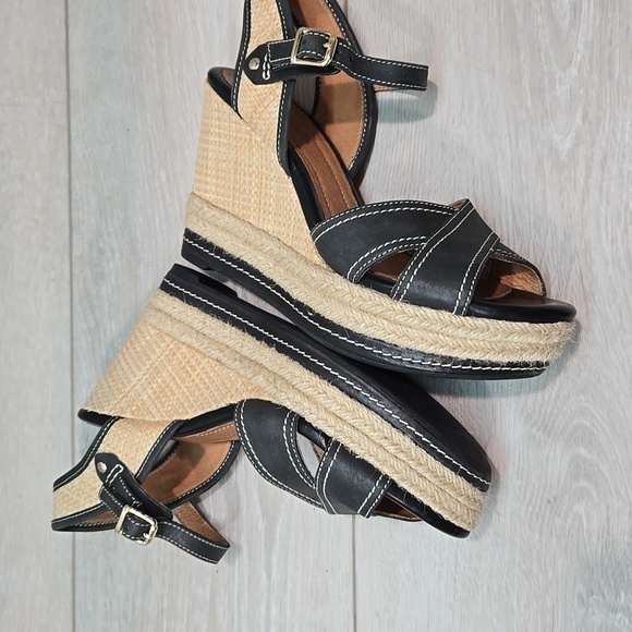 Clarks Indigo Women Espadrille Ankle Black Wedge Sandals Shoes Sz 6M - Picture 8 of 10